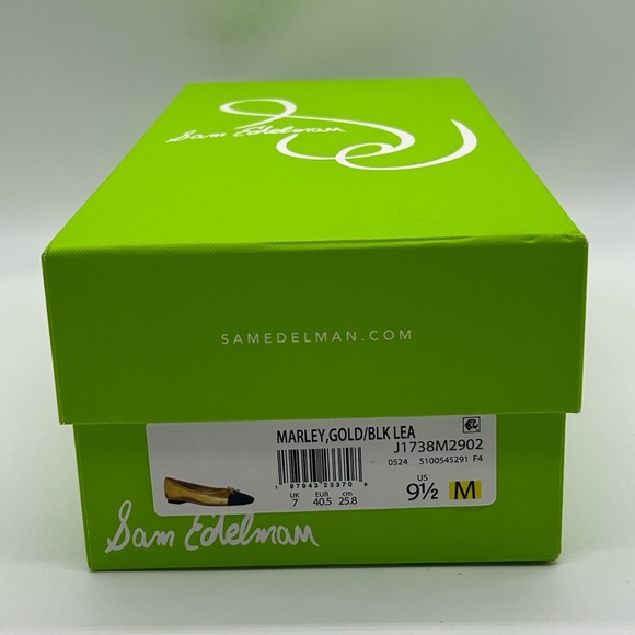 Sam Edelman Marley Gold Black Cap Toe Ballet Flats Women’s Size 9.5M Leather NIB - Picture 9 of 10